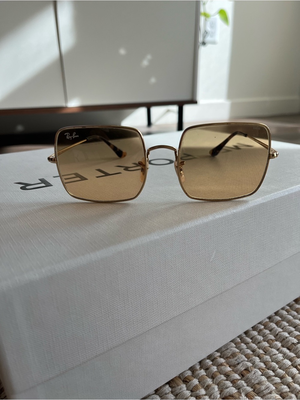 Ray-Ban Women’s Gold Frame Sunglasses with Amber Lenses